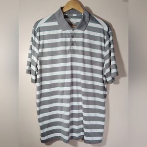 Under Armour Mens XL Polo Shirt HeatGear Loose Fit Gray White Stripe Golf Active